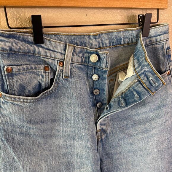 Levis 501S Womens Jeans 28x28 Lightwash Premium Denim Button Fly Skinny Big E - Picture 4 of 14